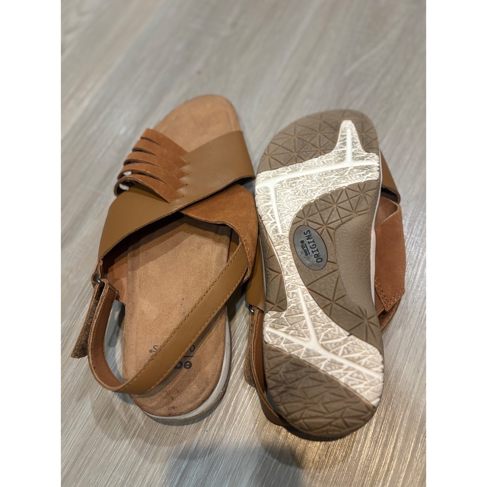 Earth Origins Suzie Tan Leather Slingback Flat Sandals Womens 10W ETSUZIE - Picture 3 of 5